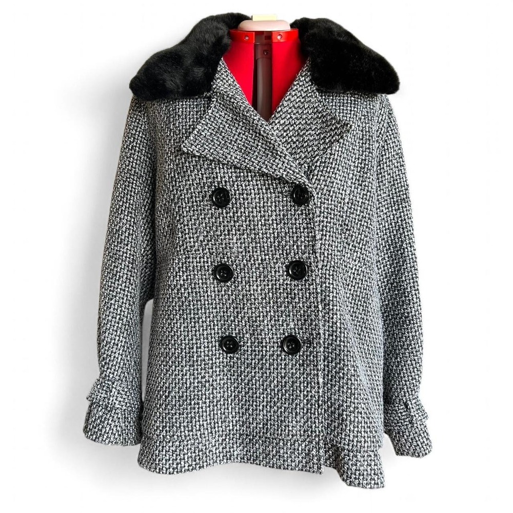 Lane Bryant Grey & Black Tweed Peacoat Coat With Removable Faux Fur Collar 22/24